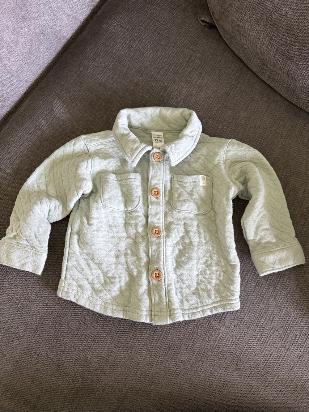 Brand New Carter's Light Green Quilted Button-Up Jacket